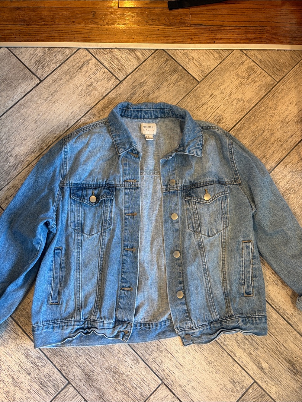 Forever 21 Light Wash Denim Jacket - Pale Blue